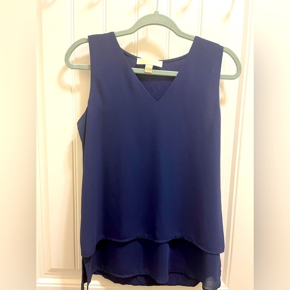 Michael Kors Sleeveless Navy Blue V-Neck Blouse
